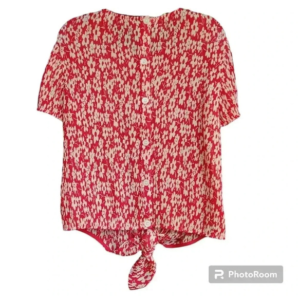 Madewell Crinckled Button-Back Tie Tee in Full Bloom XS - Picture 4 of 5